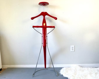 Vintage Postmodern Red Lacquer Valet Butler: Italian Design