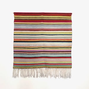 Large Vintage Scandinavian Weaving | Mid-Century Modern Wall Textile | Woven Wool  &quot;Raanu&quot; Finnish Tapestry | Geometric Stripe  Folk Art