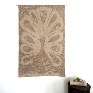 Vintage Scandinavian Wall Hanging | Abstract Peacock Woven Textile Art Tapestry | Geometric Folklore Art Handmade Farmhouse Nordic Folk
