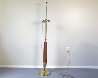 Mid-Century Modern Floor Lamp |  Teak Brass Danish Modern Scandinavian Minimalist Modernist Double Pull Light