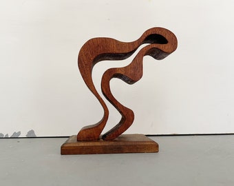 Vintage Hand-Crafted Wooden Abstract Tabletop Sculpture | Mid-Century Modern Figurine Scandinavian Denmark Mid-Century Modern Minimalist