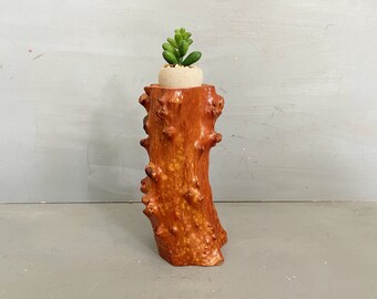 Vintage Natural Wood Log Candle Holder: Rustic Scandinavian Decor