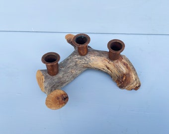 Candelabro de madera vintage: portavelas rústico escandinavo de madera