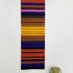 Colorful Vintage Scandinavian Weaving | Mid-Century Modern Wall Textile | Woven Wool  &quot;Raanu&quot; Finnish Tapestry | Stripe Textile
