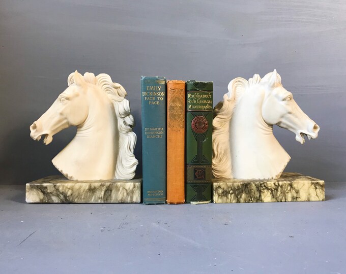 Vintage Horse Head Bookends Hand Carved Italian Alabaster Etsy