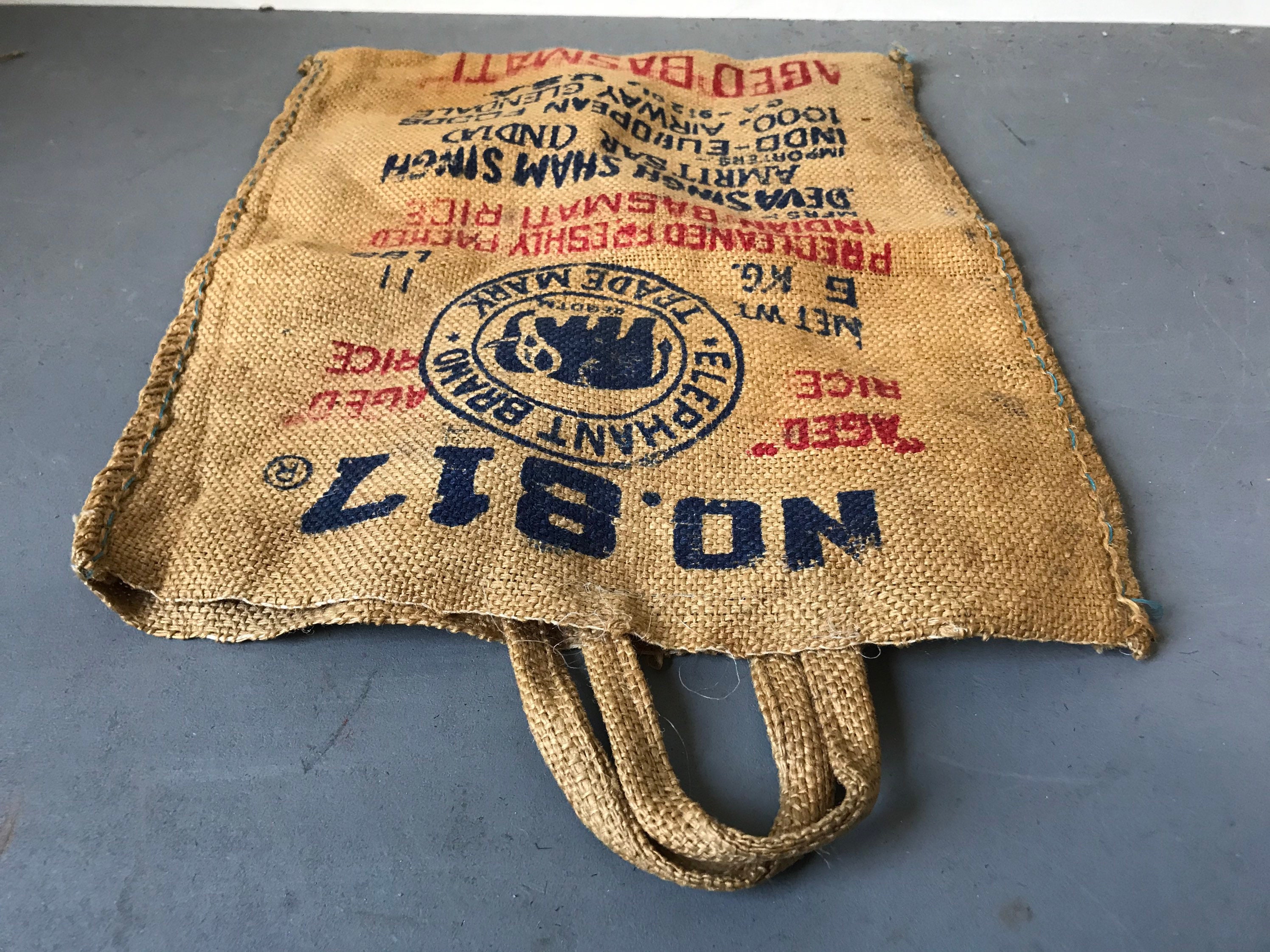 Vintage Burlap Printed Rice Bag Rustic Retro Mid Century Etsy