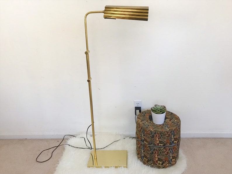 Vintage Art Deco Style Pharmacy Metal Floor Lamp Brass Gold Finish Mid Century Modern Geometric Minimalist Modernist Denmark