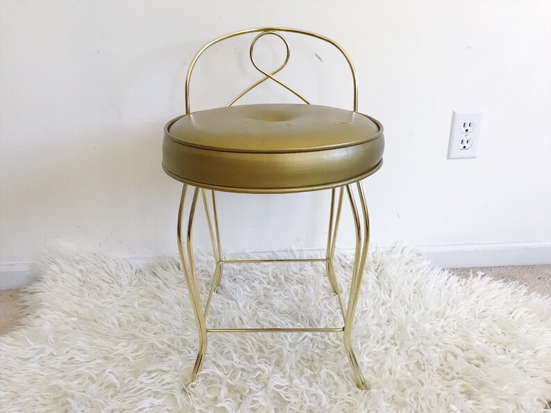 Vintage Gold Metal Vanity Chair Brass Mid Century Art Deco Image 0