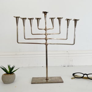 Vintage Danish Modern Mid-Century Style  Metal Nine Arm Candelabra | Candle Holders Brutalist Minimalist Modernist Tabletop Mantel Decor