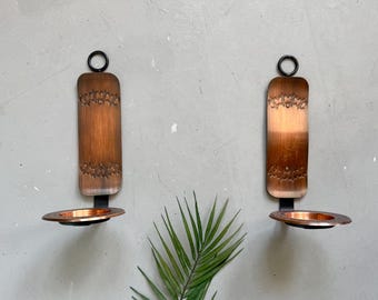 Vintage Bronze Copper Metal Wall Sconces, Nordic Mid Century Modern Candle Holders (Pair)