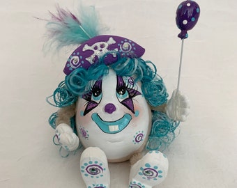 PIRATE CLOWN  Handmade Ceramic Keepsake/Blue and Purple Circus Clown Cake Topper/Happy Pirate Collectible/Whimsical Feathered Clown