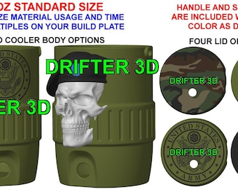US Army Theme 12 oz Standard Size Can Holder-2 Bodies-4 Lids