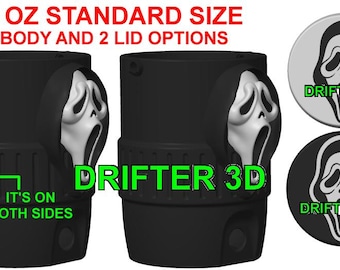 Ghostface Scream Theme 12 Oz Standard Sized Can Holder with 2 lids