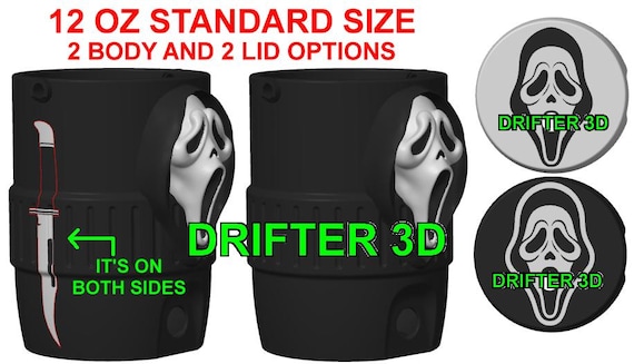Ghostface Scream Theme 12 Oz Standard Sized Can Holder with 2 lids