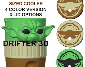 Grogu themed 12 ounce standard size can holder with 3 lid options
