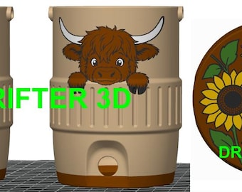 Highland Cow (2 versions) 12 oz standard size can holder with lid