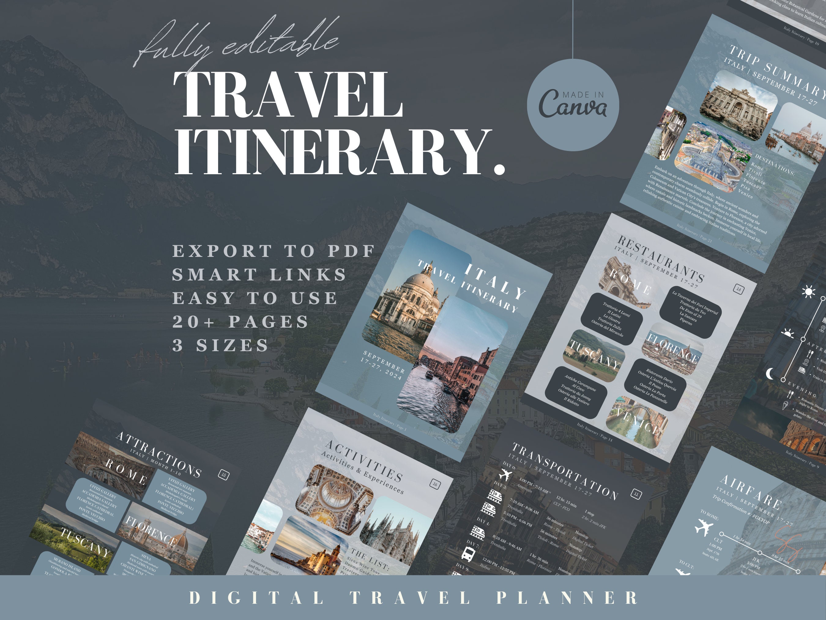 Printable Travel Itinerary Template Digital Planner for Travel Agents