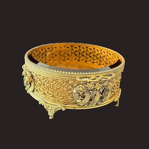 Antique French casket jewelry box | Hollywood Regency style ormolu gold jewelry box