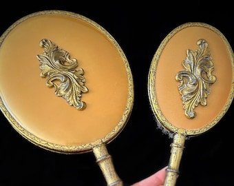 Vintage vanity brush set | Rare Hollywood Regency brush and mirror set by Globe