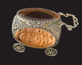 Antique FRENCH casket jewelry box | ormolu gold carriage jewelry box