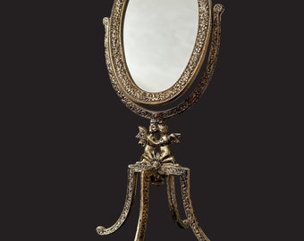 Vintage cherub mirror | Midcentury ormolu gold angel mirror