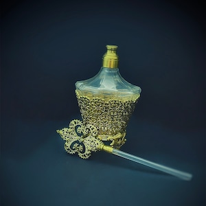Vintage filigree perfume bottle by Globe, ormolu gold perfume bottle