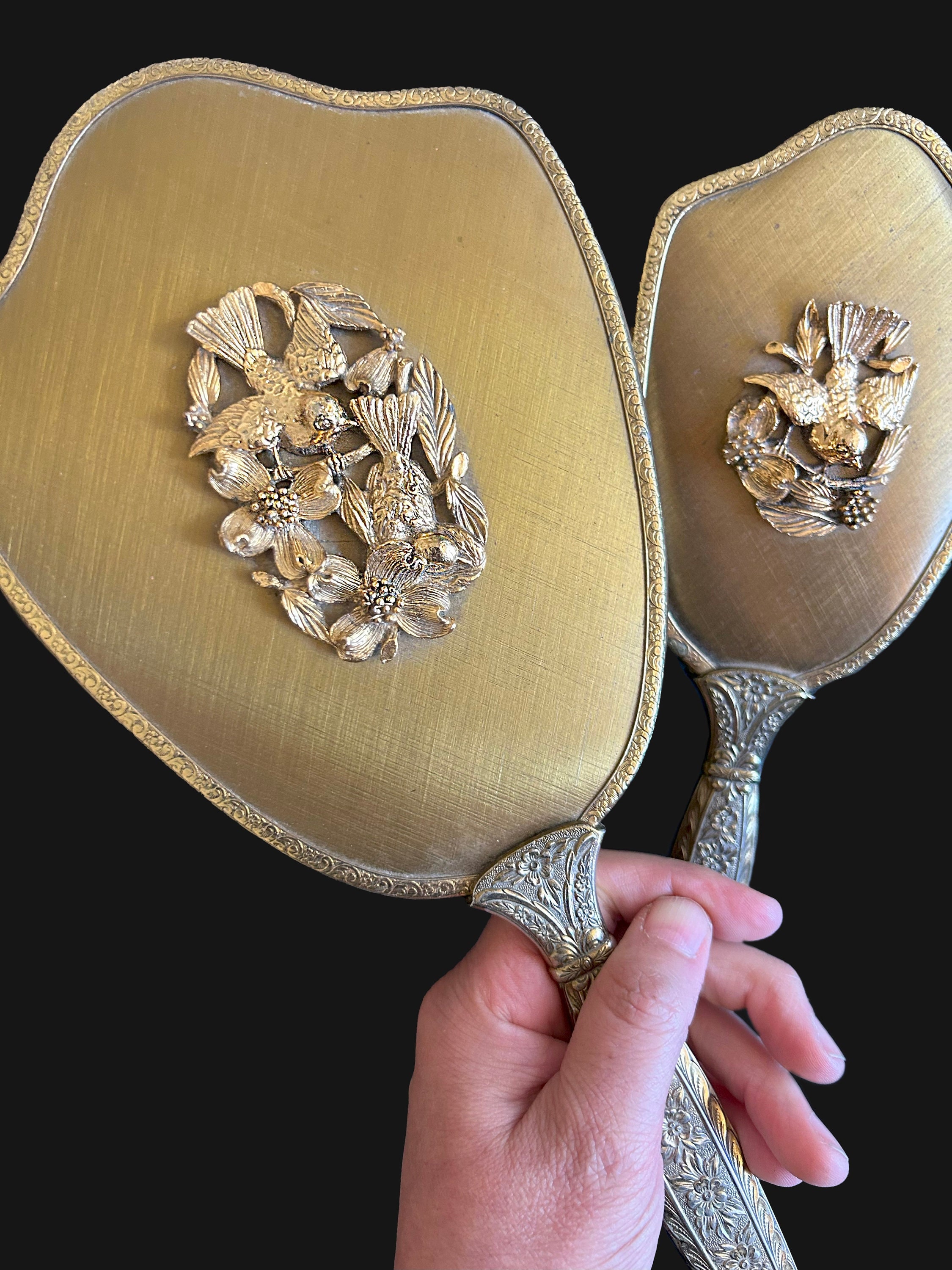 Vintage Matson Gold Plated Vanity Set | Ormolu Brush and Mirror