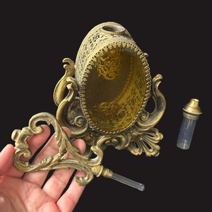 Gorgeous HOLLYWOOD REGENCY perfume bottle with amber glass | Vintage ormolu gold perfume bottle, refillable perfume bottle