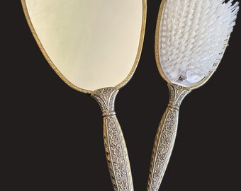 Vintage Matson Gold Plated Vanity Set | Ormolu Brush and Mirror