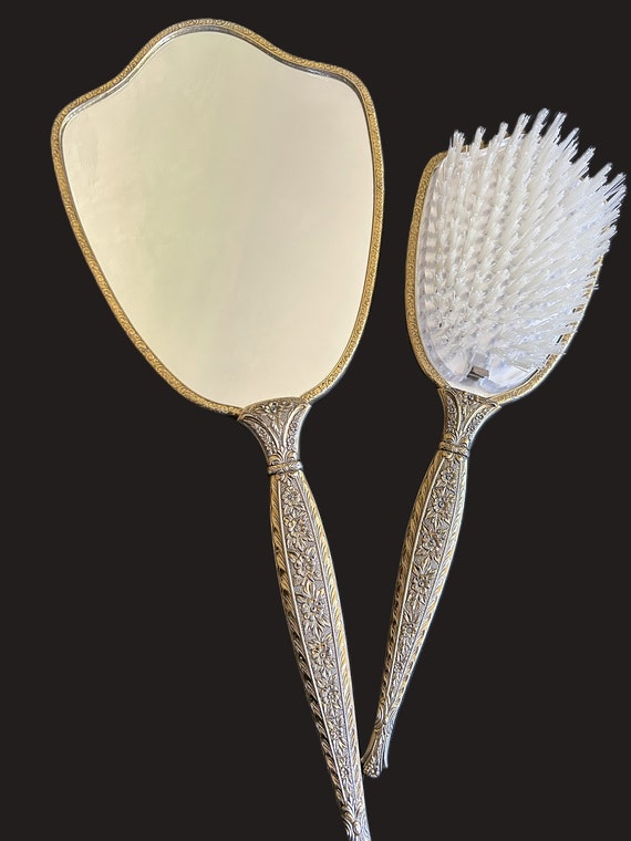 MATSON マトソン バラ アンティーク くし 金 ゴールド ヘアブラシ 花 Vintage Matson Gold Plated Vanity Set | Ormolu Brush and Mirror
