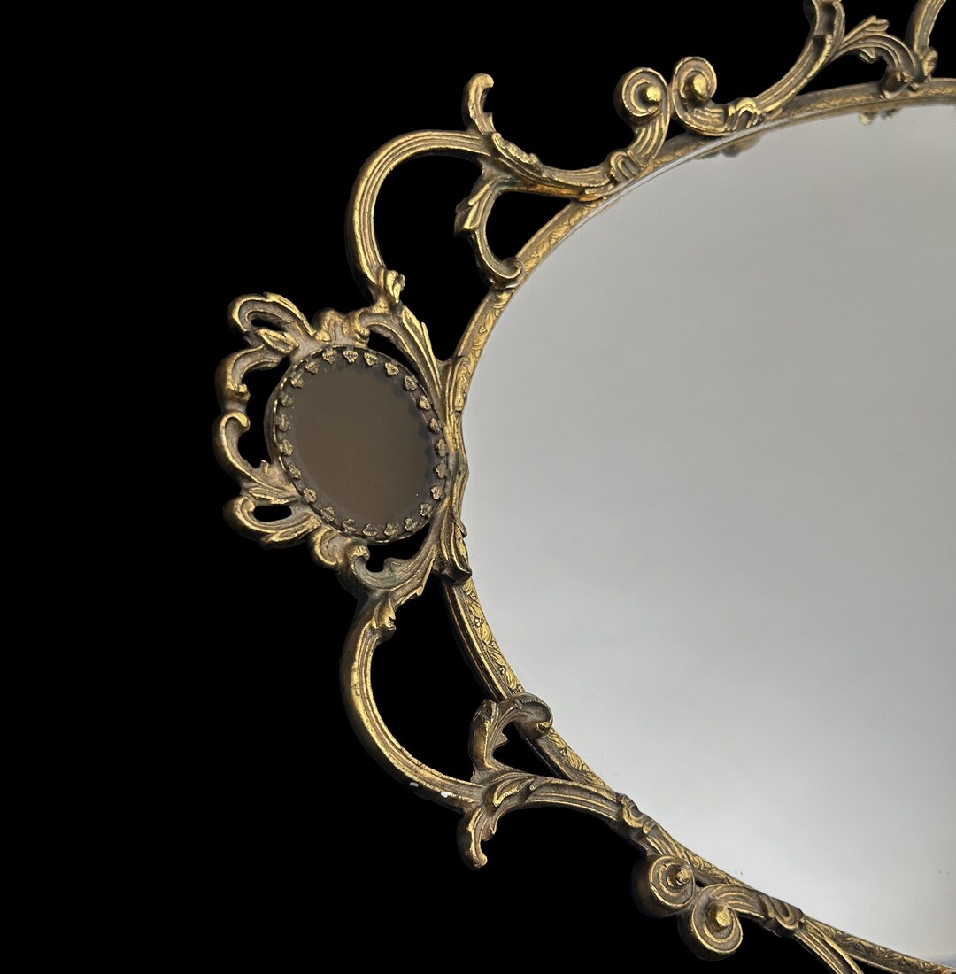 Ornate HOLLYWOOD REGENCY Oval Dresser Mirror by GUILDCREST Etsy