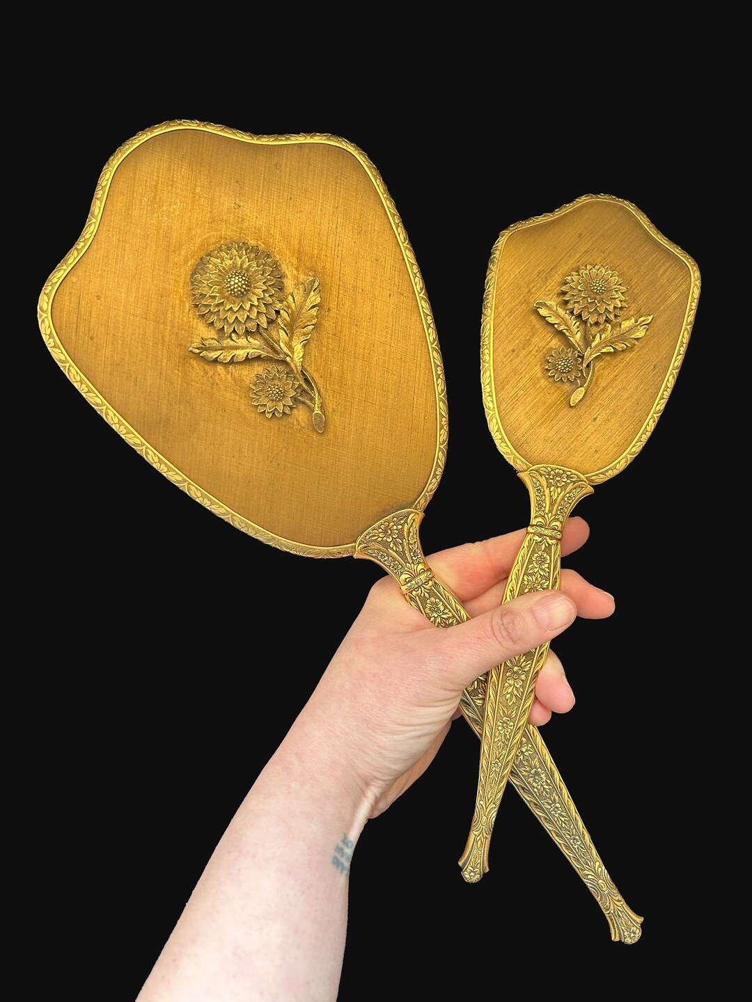 Stunning MATSON Ultra 24kt Brush and Hand Held Mirror Set Vintage