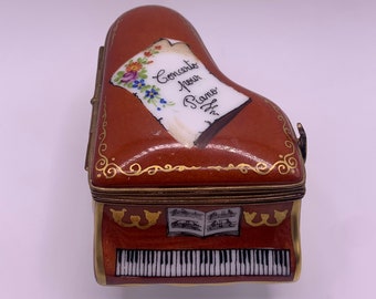 Limoges handpainted French fine porcelain grand piano trinket box