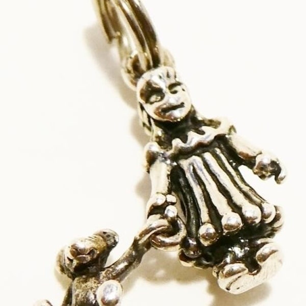 James Avery Sterling Silver Charm - Rare 3D Girl with Teddy Bear, Movable - Collectible Vintage Jewelry
