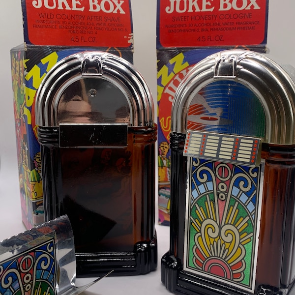 Vintage 1970's Avon Juke Box Wild Country After Shave & Sweet Honey Cologne- Perfume Decanter Glass Bottle - Full New Old Stock Mint