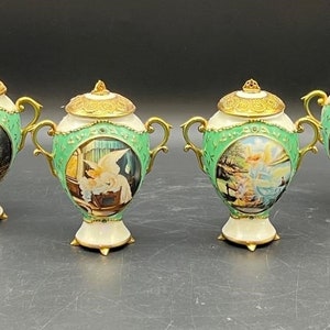 Four Vintage 2001 Ardleigh Elliot GENTLE GARDEN Heirloom Porcelain Music Boxes - 5 1/2&quot; - 22k porcelain
