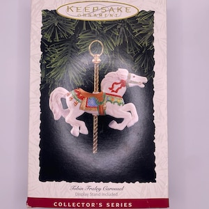 1993 Hallmark Keepsake Tobin Fraley Carousel Ornament – Collectible Porcelain Horse with Brass Stand