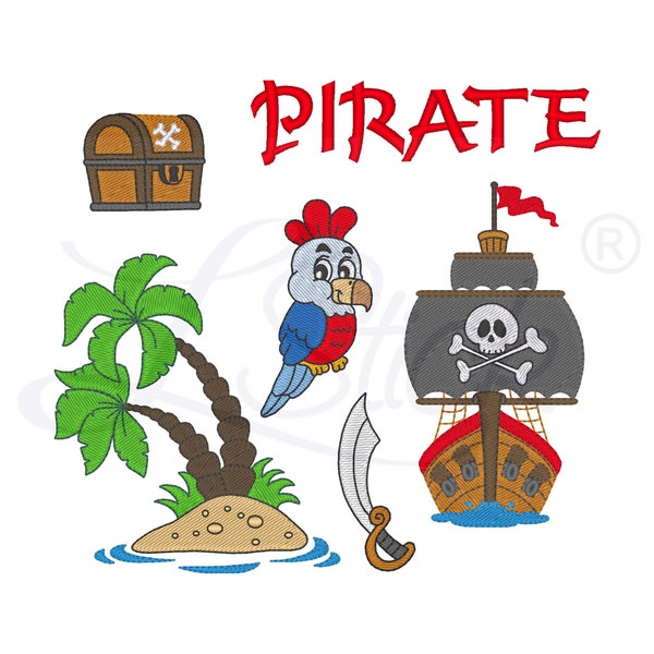 Fichier de broderie pirate ensemble complet 10 x 10 cm, motif de broderie 4x4" pirate, bateau, tête de mort, drapeau, motif de broderie