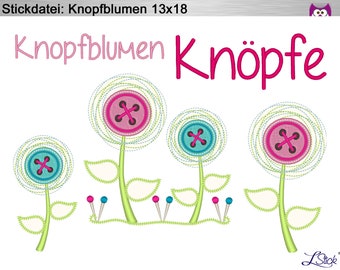 Stickdatei Knopf-Blumen 13x18 Stickmuster, Button flowers / embroidery design