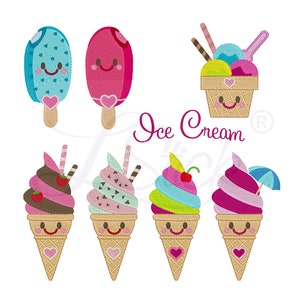 Embroidery file Ice Cream 10x10cm, 4 &quot;x4&quot; Embroidery design ice cream waffle ice cream - waffle bag Popsicle