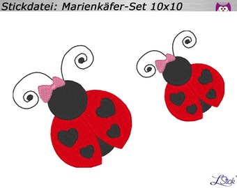 Stickdatei Set Marienkäfer 10x10cm, 4x4" Stickmuster Käfer Herz embroidery design