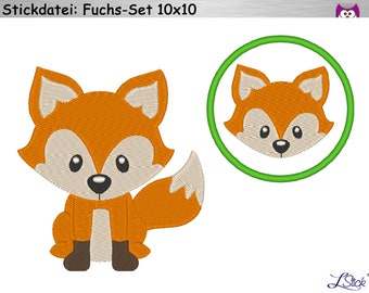 Embroidery file fox set 10x10 embroidery pattern, fox embroidery design - template
