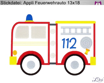 Embroidery file Appli fire truck 13x18 embroidery pattern