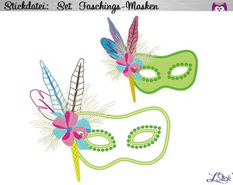 Stickdatei Set Faschings-Masken 10x10cm, 13x18cm, 4x4", 5x7" embroidery design Karneval Karneval, Fastnacht, Fassenacht Carnival