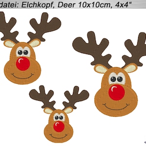 3x embroidery file reindeer, elk head 10x10cm, 4x4 &quot;embroidery pattern, embroidery design deer