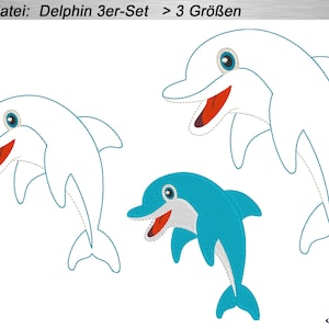 Fichier de broderie dauphin lot de 3, 13 x 18 cm motif de broderie poisson doodle