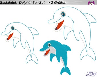 Stickdatei Delphin 3er-Set, 13x18cm Stickmuster Doodle Fisch