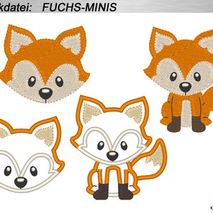 Embroidery file Fox - MINIS 6x10cm, 3x4&quot; embroidery pattern animal forest fox, embroidery design