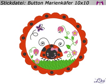 Stickdatei Button Marienkäfer Emma 10x10cm, 4"x4" Stickmuster, embroidery design Ladybug, Käfer, Punkte