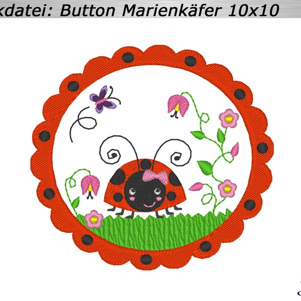 Embroidery file button Ladybug Emma 10x10cm, 4"x4" embroidery pattern, embroidery design Ladybug, beetle, dots